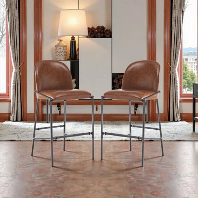 Set of 2 Indoor Upholstered Bar Stools with Metal Frame, Faux Leather Seat | Wayfair North America
