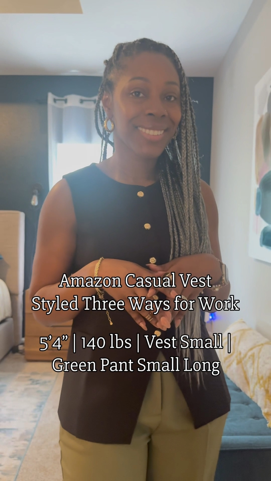 I’m back with another capsule. This time with this black vest. This is a small from Amazon. It’s great quality. 

1. Features these army green pants from Amazon that I’ll be getting in more colors. They are thick enough to wear in every season but not too thick give heaviness. 

2. I paired with an older black pleated flowy skirt. Great for work or church. 

3. Some days the casual needs to be just that. So I gave it a go with some of my favorite khaki pants. 

Just note all of these could’ve been mixed with the other top I posted last week. 

#RheaAligned #OOTD 

#LTKWorkwear #LTKShoeCrush #LTKStyleTip