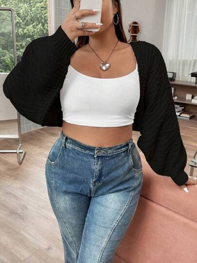 Search Curve shrug black sweatshirt | SHEIN | SHEIN