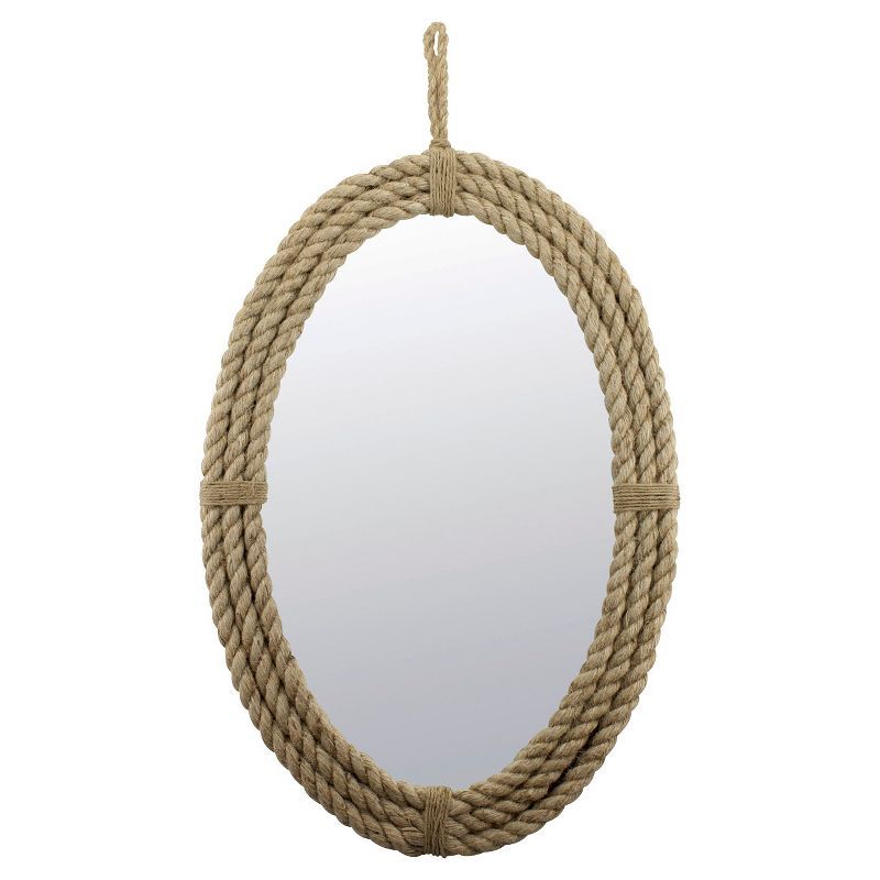 24.8" x 16.5" Decorative Oval Rope Wall Mirror with Loop Hanger Tan - Stonebriar Collection | Target