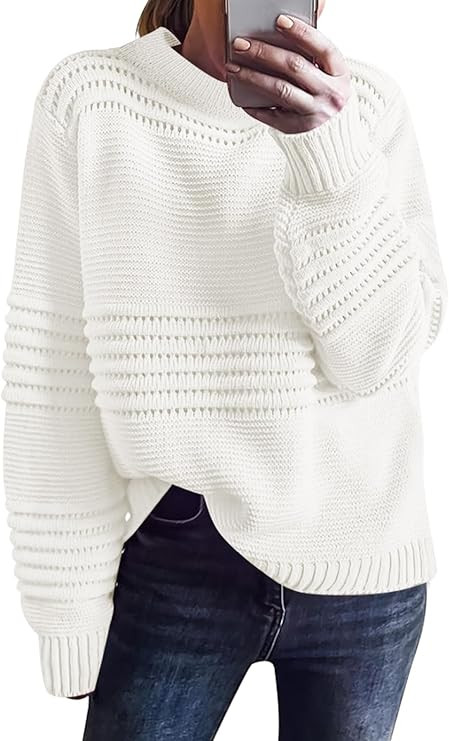 ANRABESS Women Crew Neck Long Sleeve Sweater 2023 Winter Casual Cable Ribbed Knit Pullover Jumper... | Amazon (US)