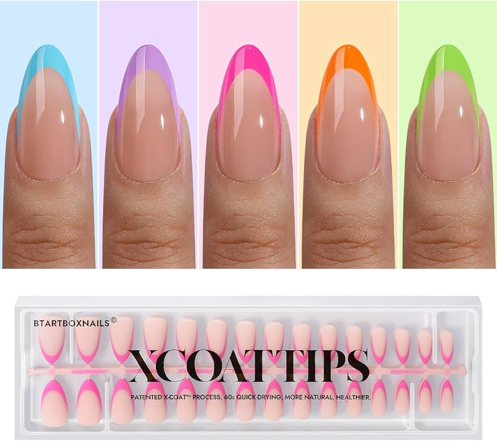 BTArtboxnails XCOATTIPS Brighter Pastel French Tip Press On Nails - Medium Almond Press On Nails,... | Amazon (US)