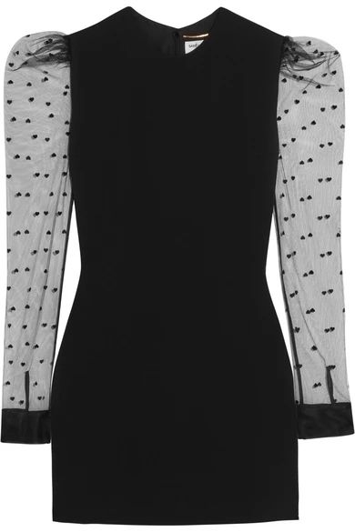 Saint Laurent - Flocked Tulle-paneled Crepe Mini Dress - Black | NET-A-PORTER (UK & EU)