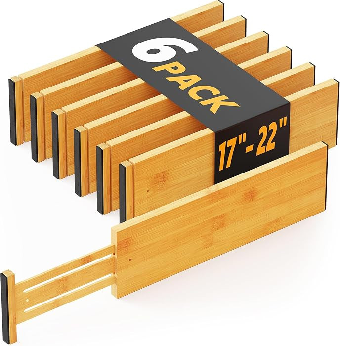 SpaceAid Bamboo Dresser Drawer Dividers 6 Pack, 4.65\u201c High Adjustable 17\u201c-22\u201d Draw... | Amazon (US)