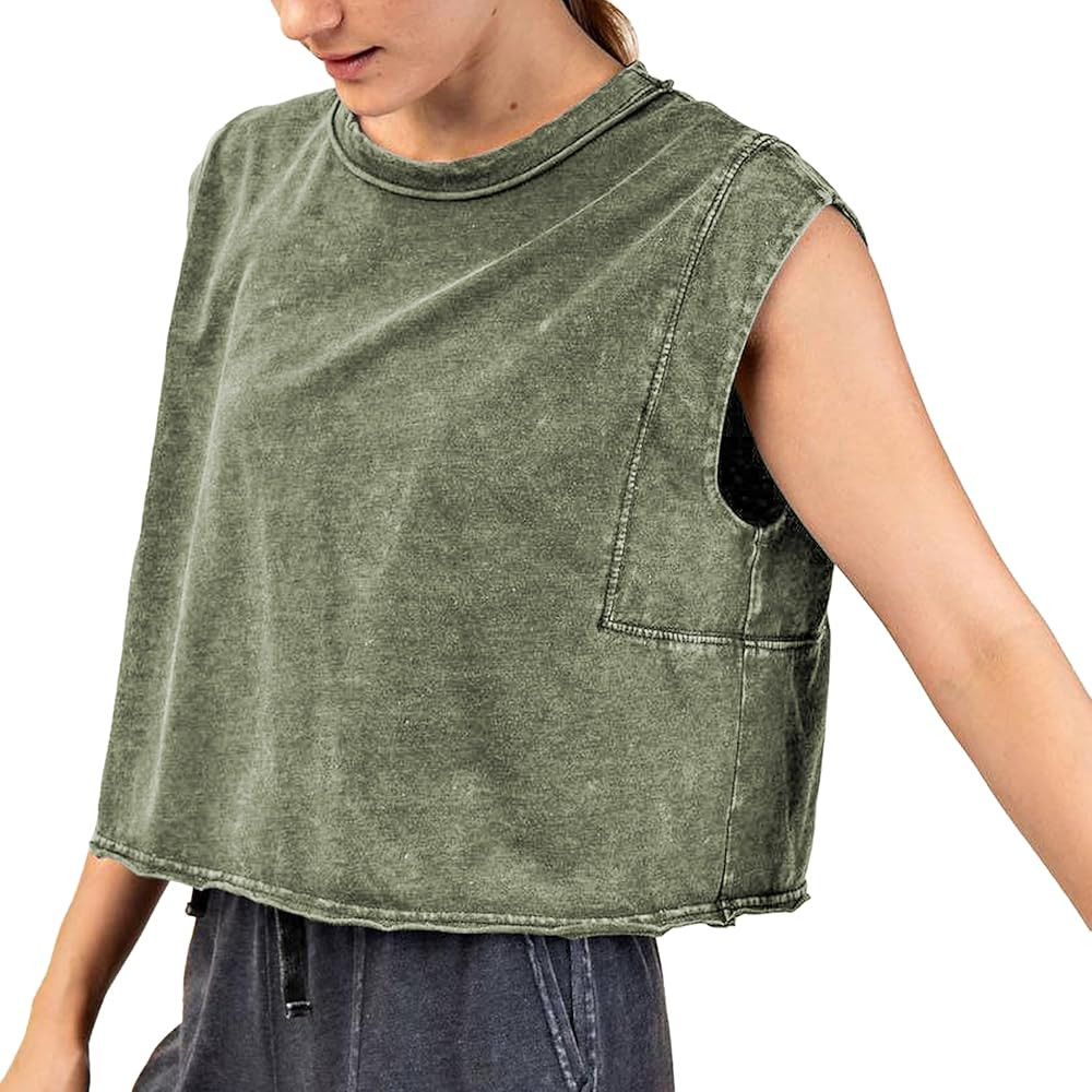 Acid Wash Tank Tops for Women Vintage Cropped Sleeveless Tee Summer Casual Cotton Shirts Workout ... | Amazon (US)