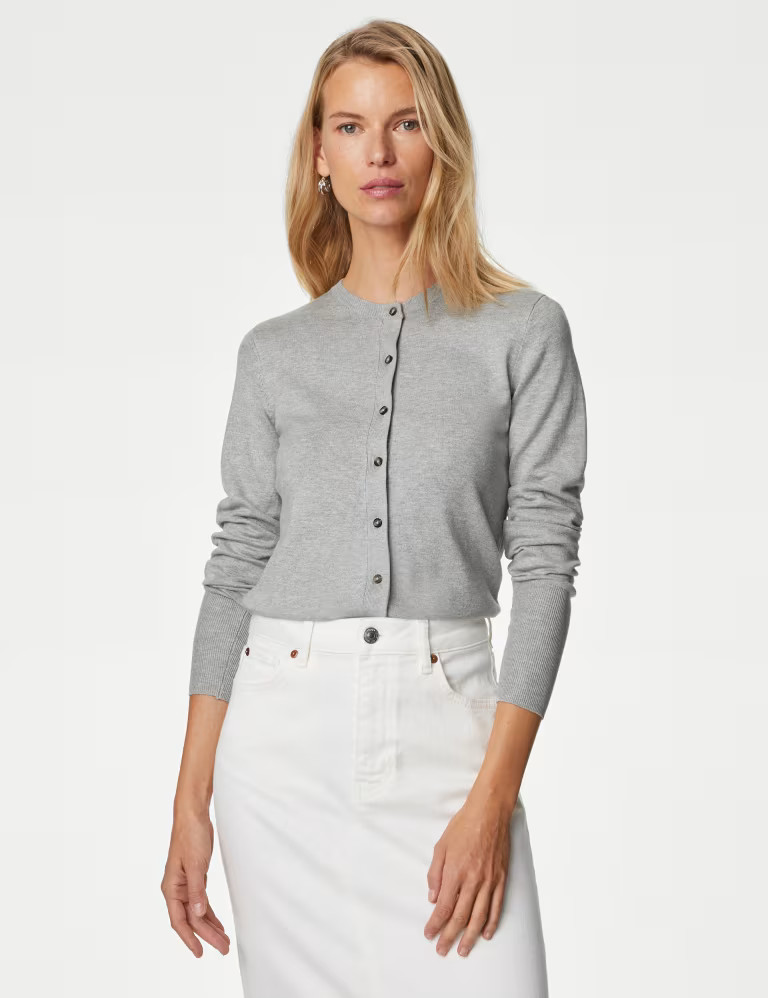 Crew Neck Button Front Cardigan | Marks & Spencer (UK)