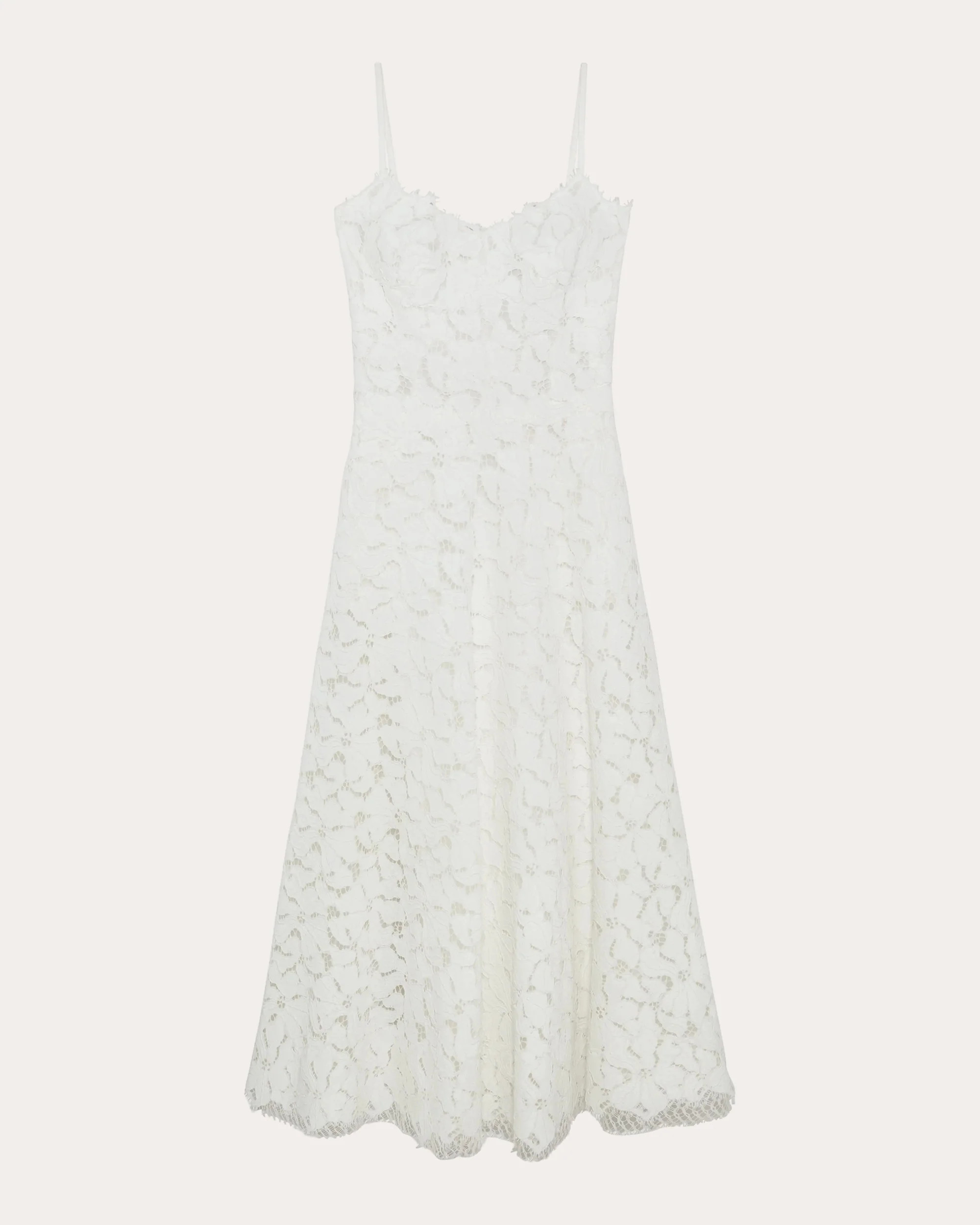 SIMKHAI Women's Julia Corded Floral Lace Sweetheart Midi Dress in White Polyester | Olivela