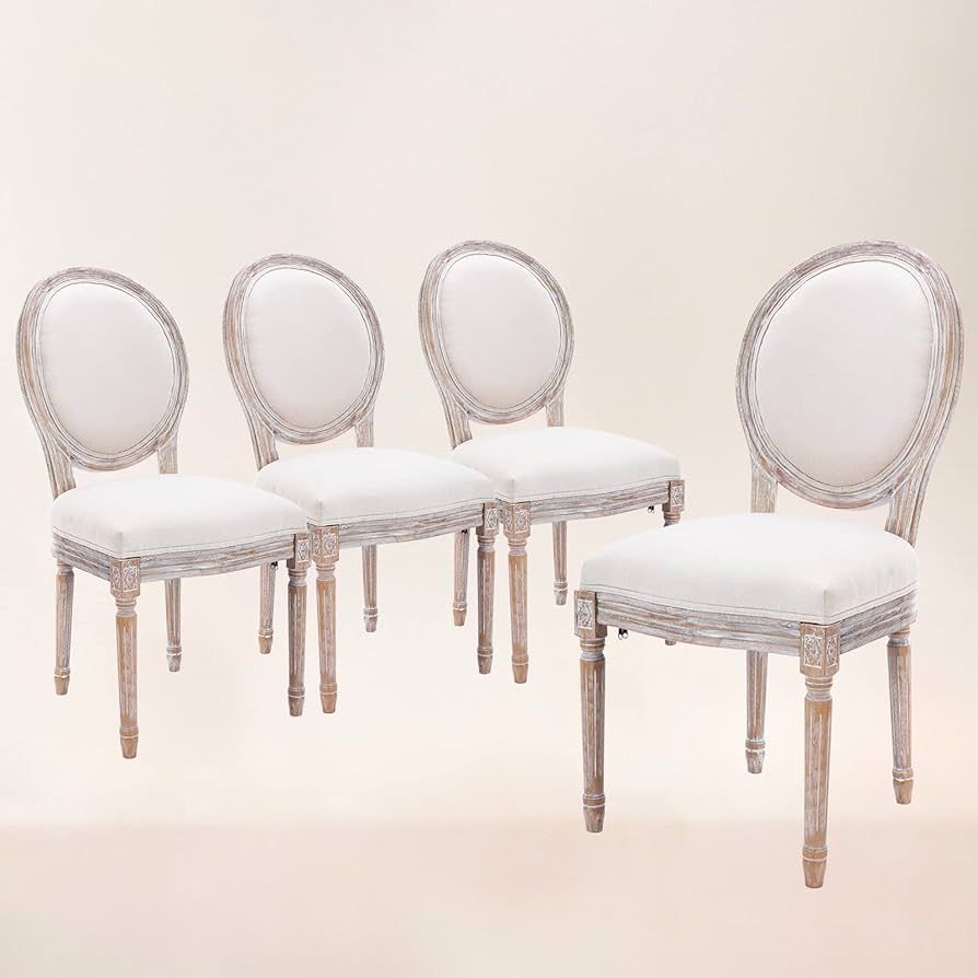 COLAMY French Country Dining Chairs Set of 4, Upholstered Farmhouse Dining Room Chairs with Round... | Amazon (US)