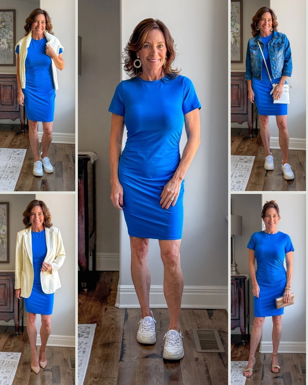 One Blue Dress Styled 5 Ways - This is why I love a classic fitted midi dress. One piece. Endless versatility.

Styled casual with sneakers and a sweater for everyday.

Layered with a denim jacket for errands.
Blazer and pumps for work.
Heels and a clutch for dinner.

When a dress can move from daytime casual to polished evening without changing the base, that is a smart wardrobe staple.

#AmazonFashion #StyleOver40 #MidlifeStyle #WardrobeStaples #traveloutfit

#LTKTravel