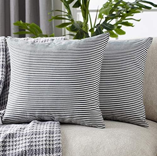 Foindtower Pack of 2 Decorative Cotton Stripe Throw Pillow Covers Classic Neutral Striped Cushion Co | Amazon (US)