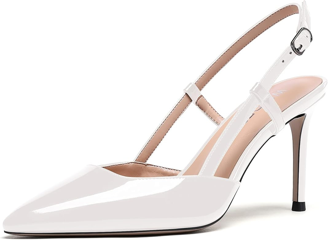 WAYDERNS Women's Solid Pointed Toe Buckle Slingback Ankle Strap Patent Leather Stiletto High Heel... | Amazon (CA)