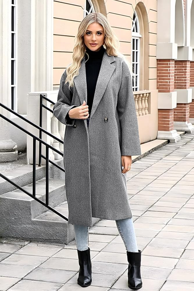 SAUKOLE Womens Winter Pea Coat Notch Lapel Double Breasted Wool Blend Oversized Overcoat with Poc... | Amazon (US)