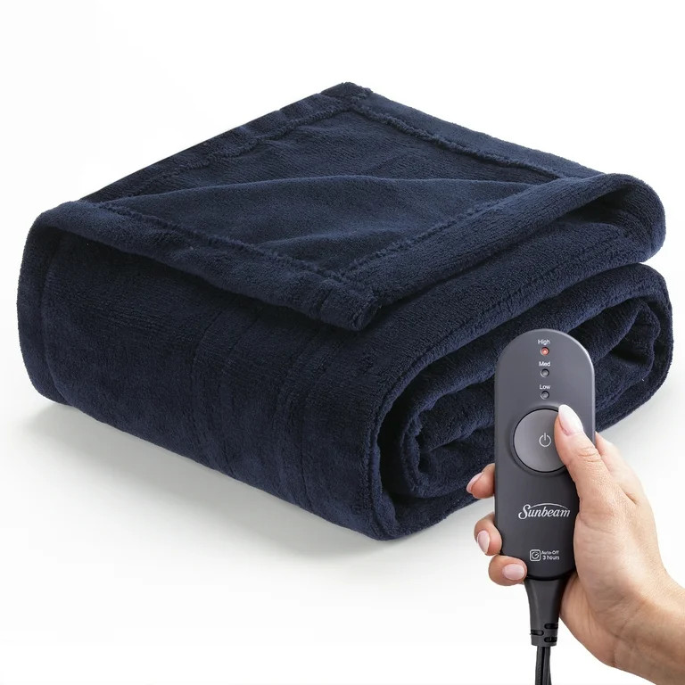 Sunbeam Heated Electric Throw Blanket, Microplush, Blue | Walmart (US)