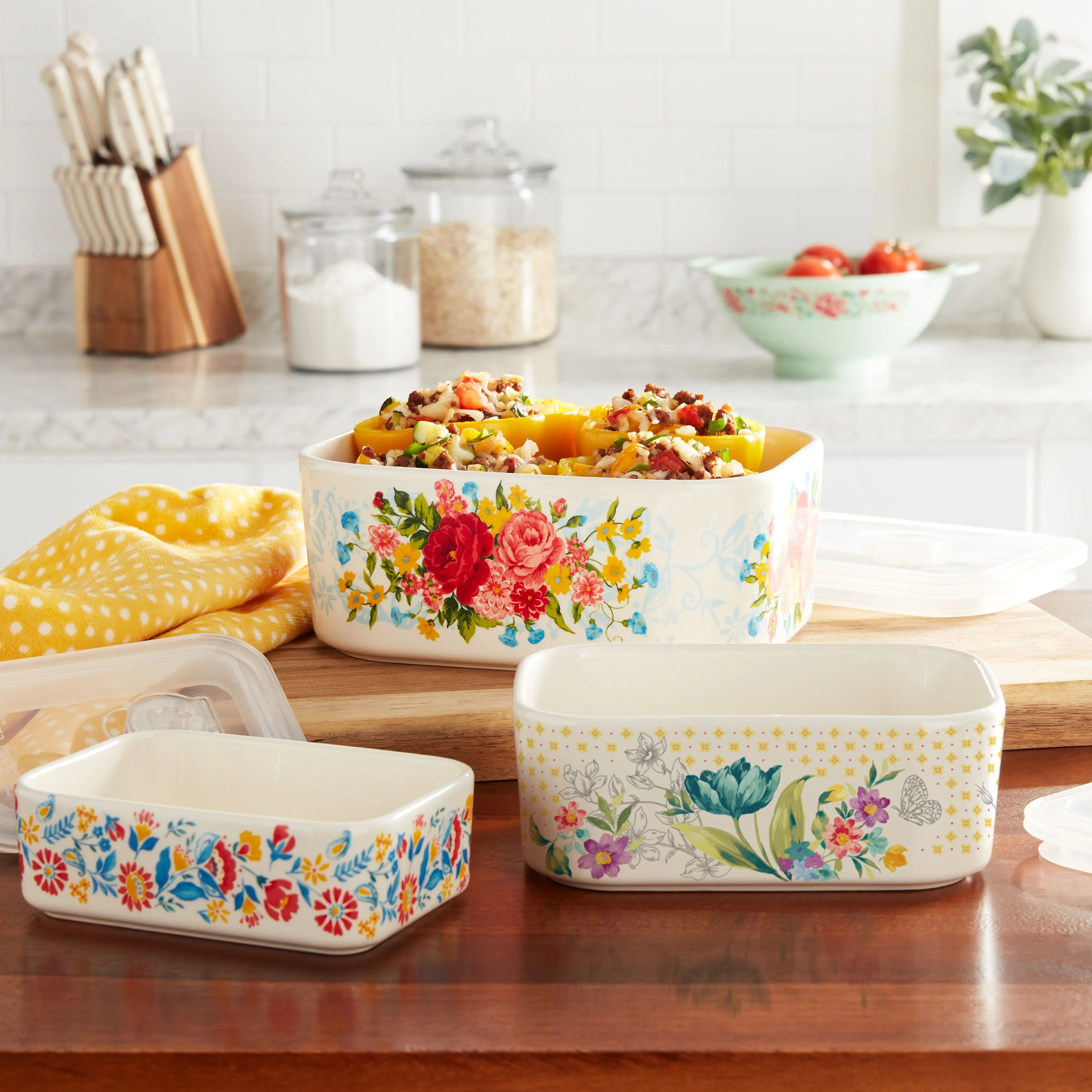 The Pioneer Woman Sweet Rose 6-Piece Rectangle Ceramic Nesting Bowl Set - Walmart.com | Walmart (US)