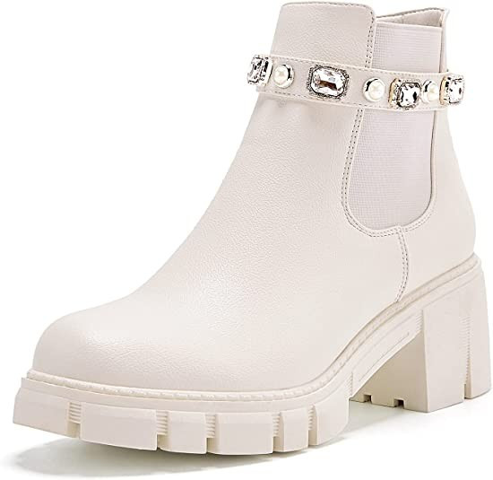 TINSTREE Women's Ankle Boots Low Heels Chunky Zip Chelsea Style Ankle Bootie | Amazon (US)