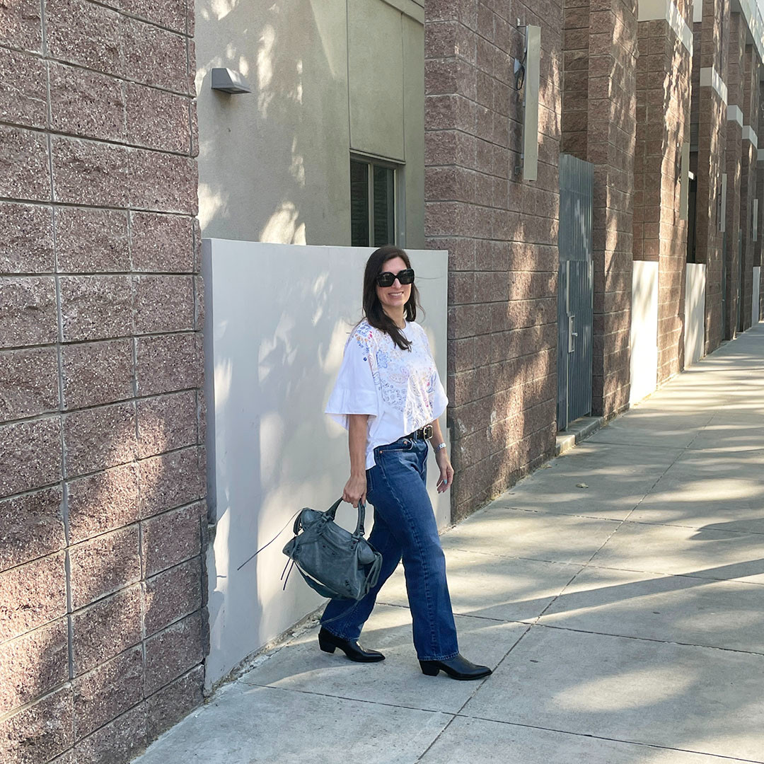 Loving an oversize tee and jeans in my size for summer. These are the perfect classic jeans for petites since we can order our waist and length size together. No alterations! Love that! 

 #LTKootd #LTKOver40 #LTKPetite