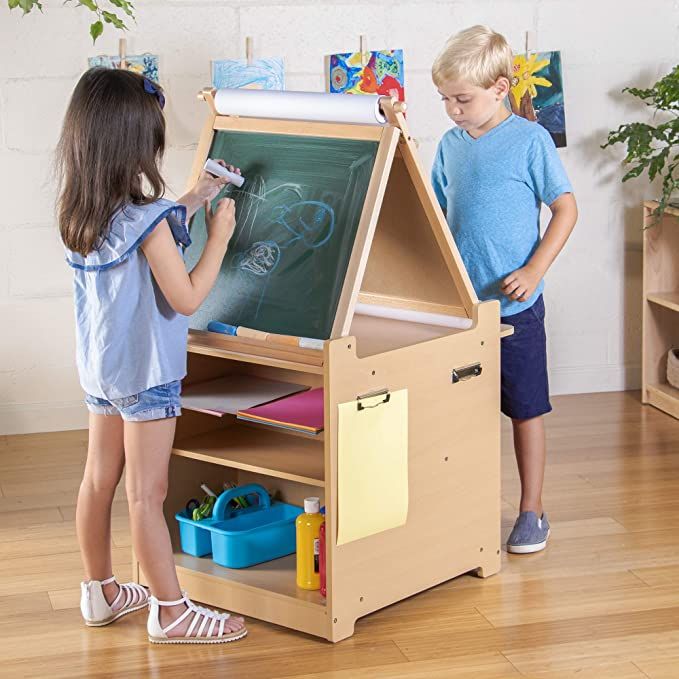 Guidecraft Desk to Easel Art Cart - Kids' Folding Arts and Crafts Activity Center with Chalkboard... | Amazon (US)