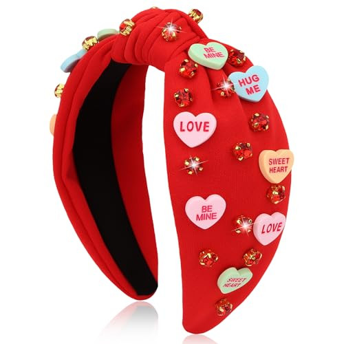 BAHABY Valentine's Day Headbands for Women Heart Headband Rhinestone Knotted Headband Valentine's Day Gifts for Women- Red | Amazon (US)