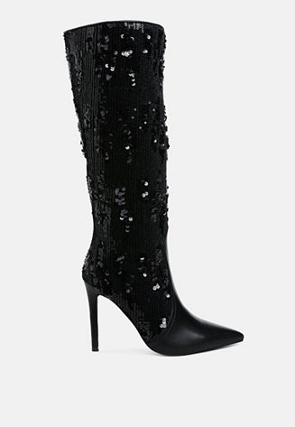 Womens Sitarah Sequin Embellished Stiletto Long Boots | Macy's