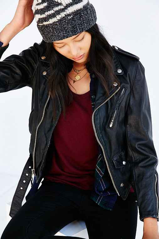 Schott Ex-Boyfriend Leather Moto Jacket,BLACK,L | Urban Outfitters US