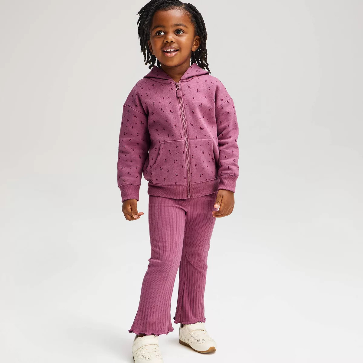 Toddler Girls' Floral Fleece Full-Zip Hoodie - Cat & Jack™ Mauve 5T | Target