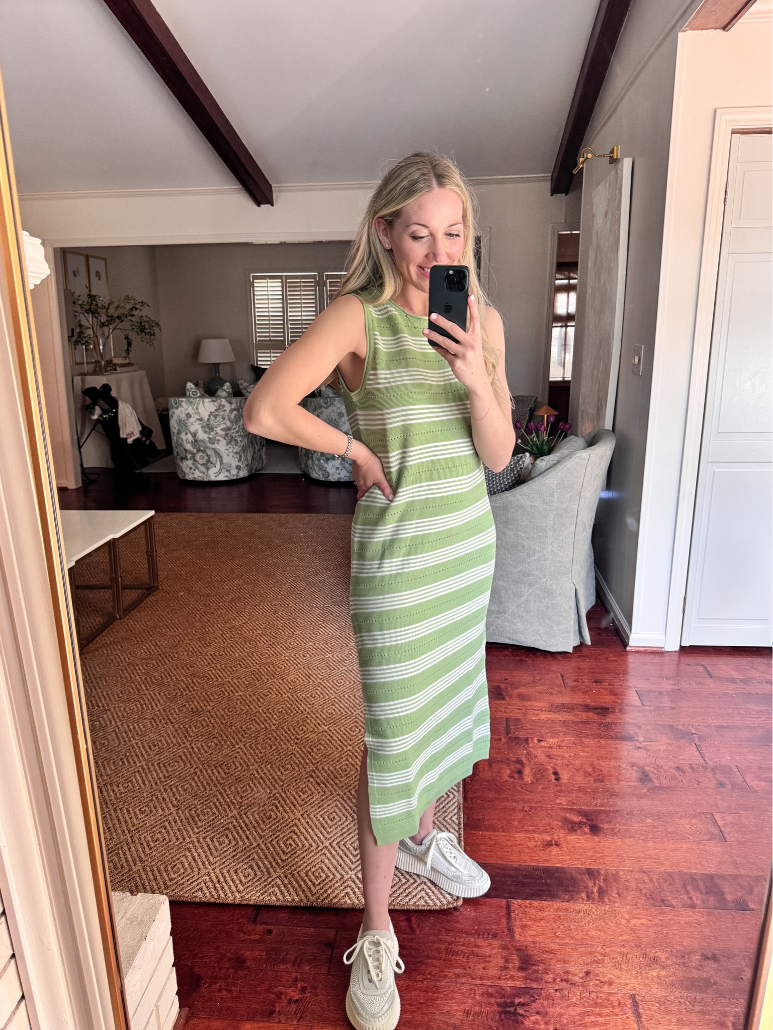 Spring Maxi Dress 💚 how cute is this green striped maxi from AMAZON?! Throw on and go with sandals or sneakers. Bump friendly! Runs loose. I’m in the small with a generous amount of room for comfort. #amazonfashion 

#LTKfindsunder50 #LTKstyletip #LTKSeasonal