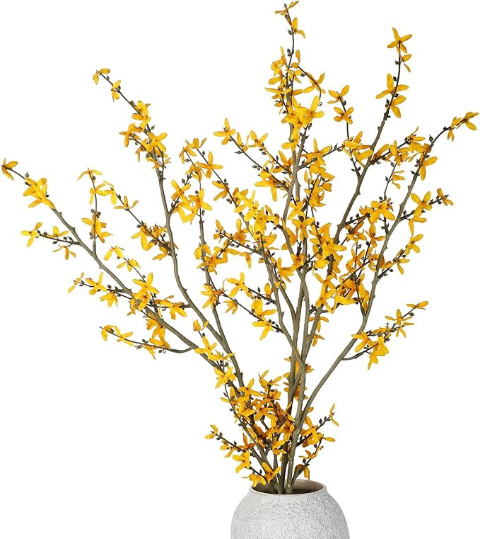 Giegxin 45 Inch Artificial Yellow Forsythia Flowers Branches Fake Spring Forsythia Long Stem 3 Pc... | Amazon (US)