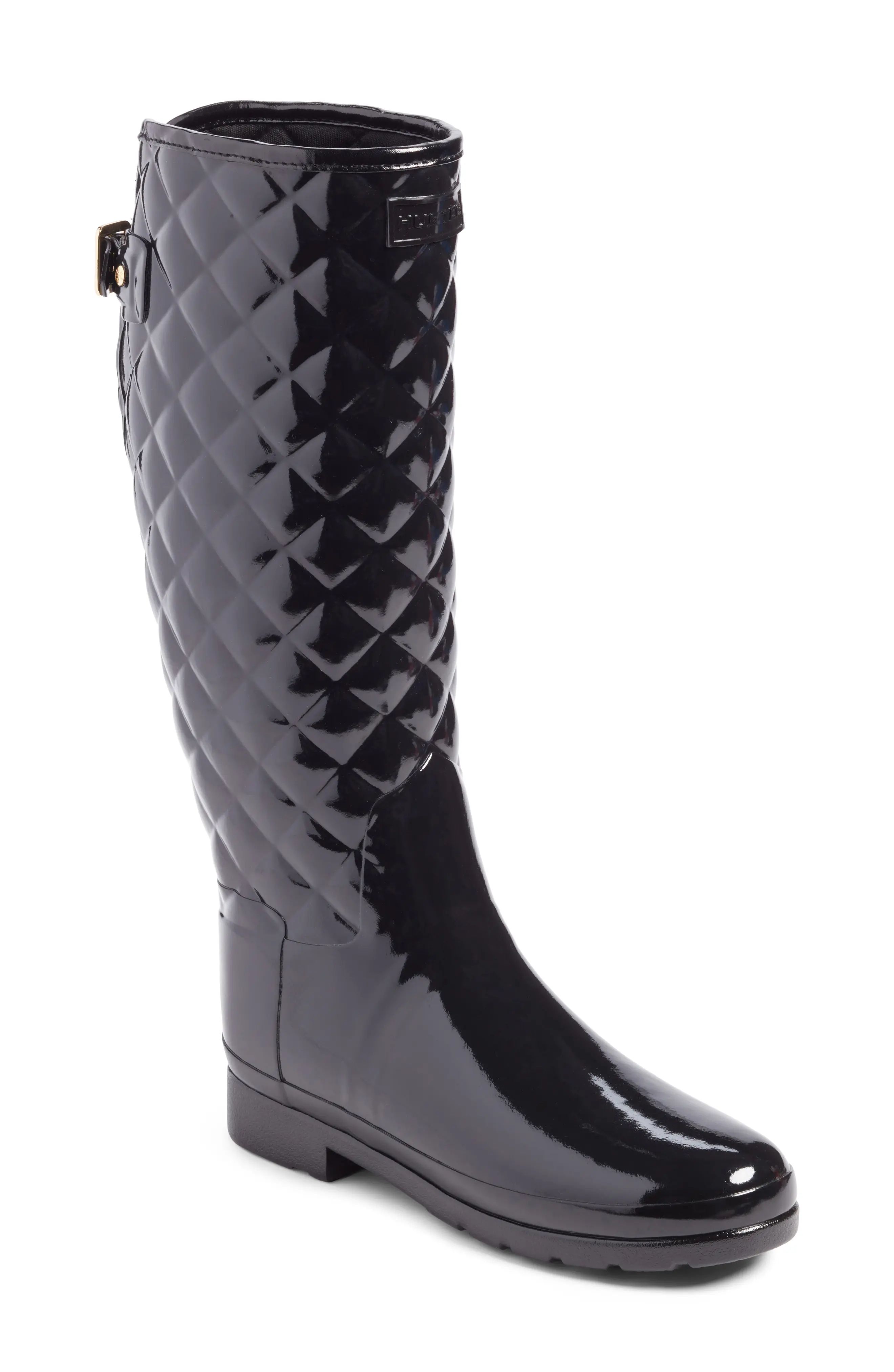 Women's Hunter Original Refined High Gloss Quilted Waterproof Rain Boot, Size 8 M - Black | Nordstrom