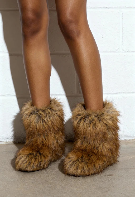 AZALEA WANG NADIANNA TAN FLAT FUR BOOTIE | AKIRA