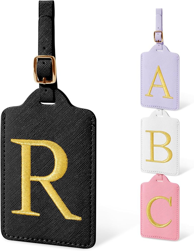 Personalized Initial Luggage Tags for Suitcases, Cute PU Leather Embroidered Letter Travel Luggag... | Amazon (US)