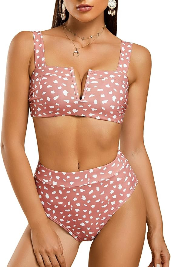 Saodimallsu Womens Sexy Two Piece Leopard Printed Swimsuits High Waisted High Cut Padded Bikini S... | Amazon (US)