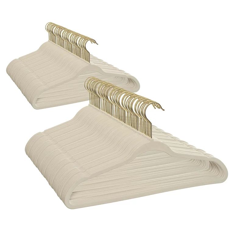 Better Homes & Gardens Non-Slip Velvet Clothes Hangers, 100 Pack, Beige - Walmart.com | Walmart (US)