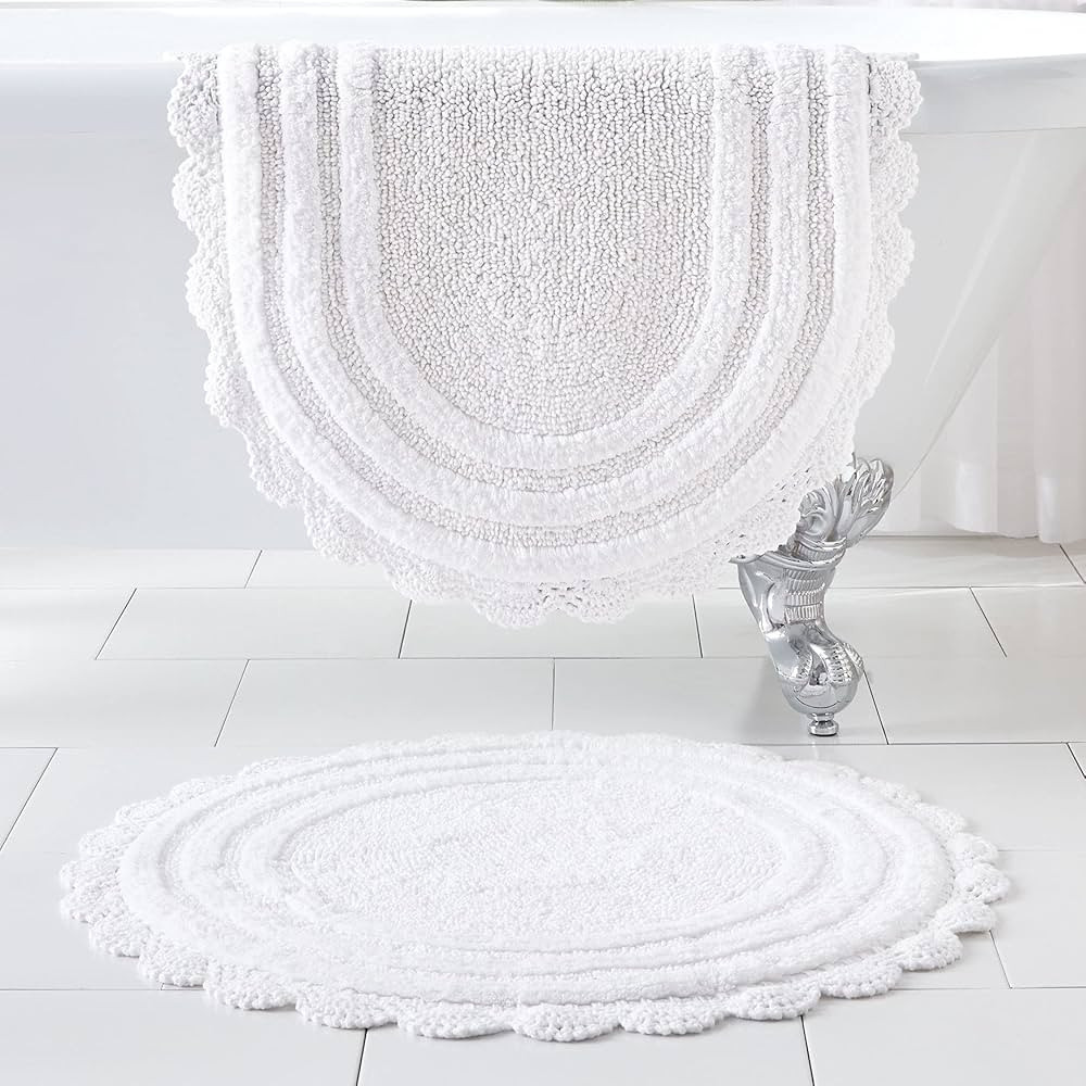 BrylaneHome Oval Crochet Bath Rug Bath Mat - 24I W 40I L, White | Amazon (US)