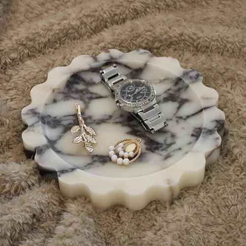 Natural Small Calacatta Viola Marble Tray 6.3", Round Scalloped Tray for Nightstand Dresser, Jewe... | Amazon (US)