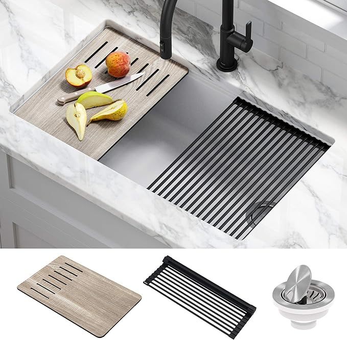 KRAUS Bellucci Workstation 32-inch Undermount Granite Composite Single Bowl Kitchen Sink in White... | Amazon (US)