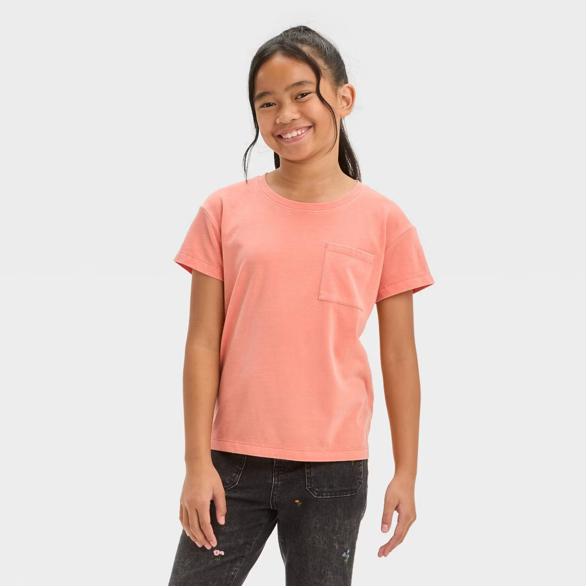Girls' Short Sleeve Washed Pocket T-Shirt - Cat & Jack™ | Target