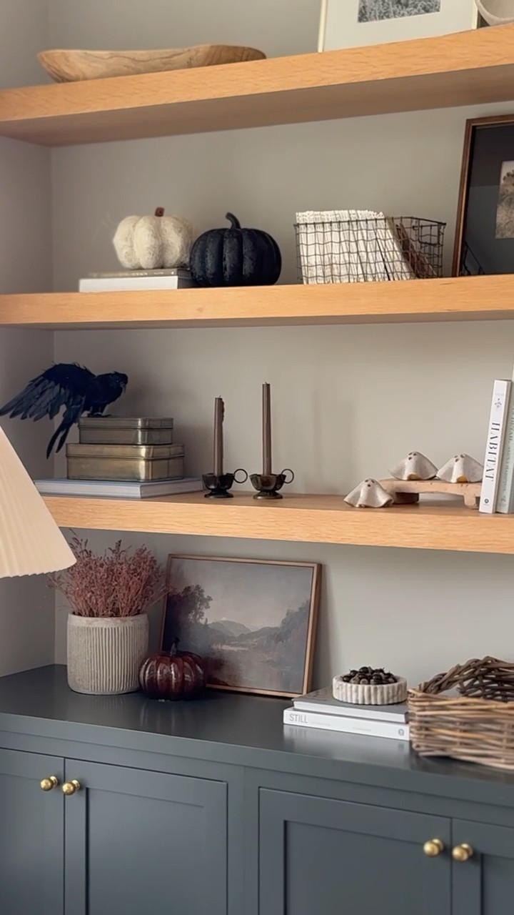 Neutral and cozy fall shelf styling part 2! I always like to remind others that when it comes to styling your home for fall, simple additions and touches still make your home cozy! You never have to remove the existing pieces you love—just add to them! 

#LTKHome #LTKStyleTip