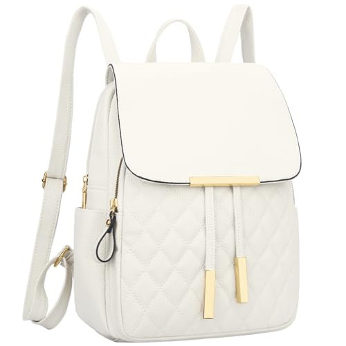 KKXIU Quilted Trendy Leather Backpack Purse for Women and Ladies Shoulder Travel Daypacks Bags (White) | Amazon (US)