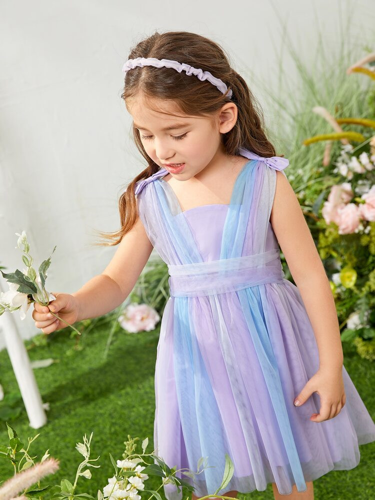 SHEIN Toddler Girls Knot Detail Ombre Mesh Dress | SHEIN