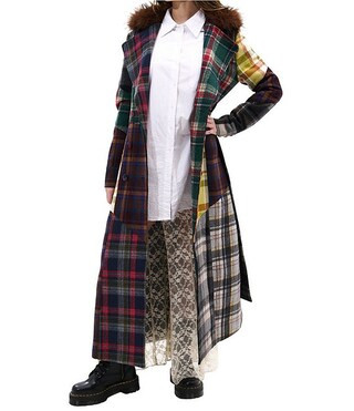 Cadault Plaid Pattern Notch Lapel Belted Button Front Trench Coat | Dillard's