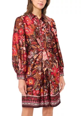 Petite Floral Print Belted Shirt Dress | Belk