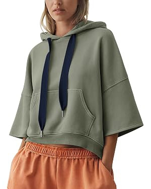 Lauweion Women's 3/4 Length Sleeve Hoodie Boxy Fit Pullover with Pockets | Amazon (US)