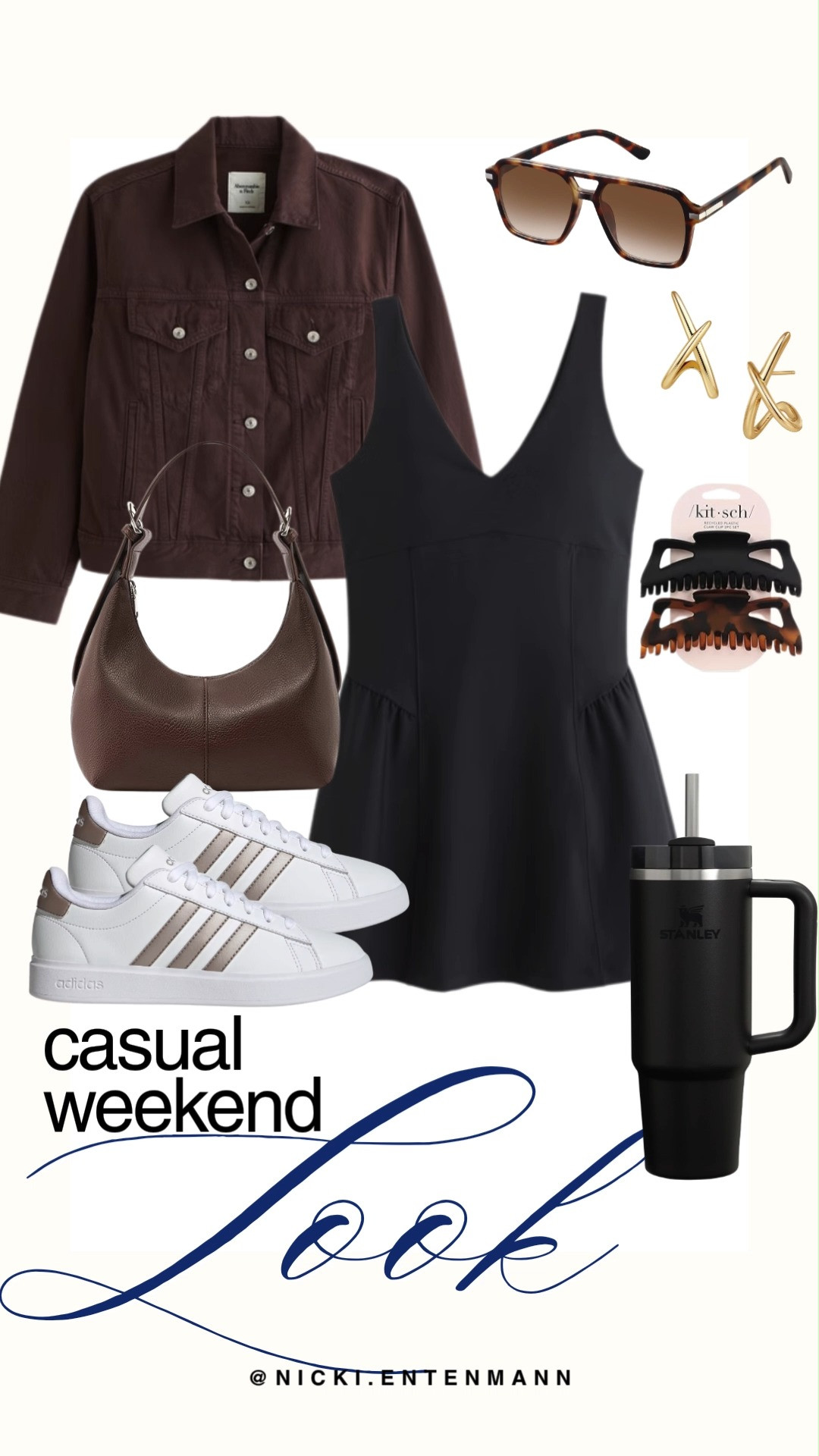 
Embrace the weekend in this effortlessly cool and functional aesthetic. This black active dress paired with a rich chocolate denim jacket offers the perfect blend of comfort and polish. Complete with classic white sneakers, tortoise sunnies, and a sleek claw clip, it’s a go-to look for running errands or grabbing a casual brunch.

#weekendstyle #casualoutfit #athleisure #activedress #momstyle #ootdinspo #streetstyle #springfashion #everydaychic #casualweekend 

 #LTKootd #LTKmomlife #LTKSaleAlert