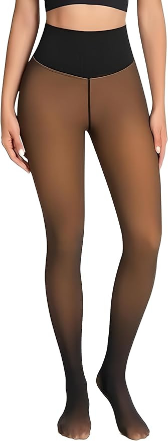 One-Seam Fake Sheer Fleece Lined Tights for Women, Thermal Leggings with Tummy Control & Butt Lif... | Amazon (US)