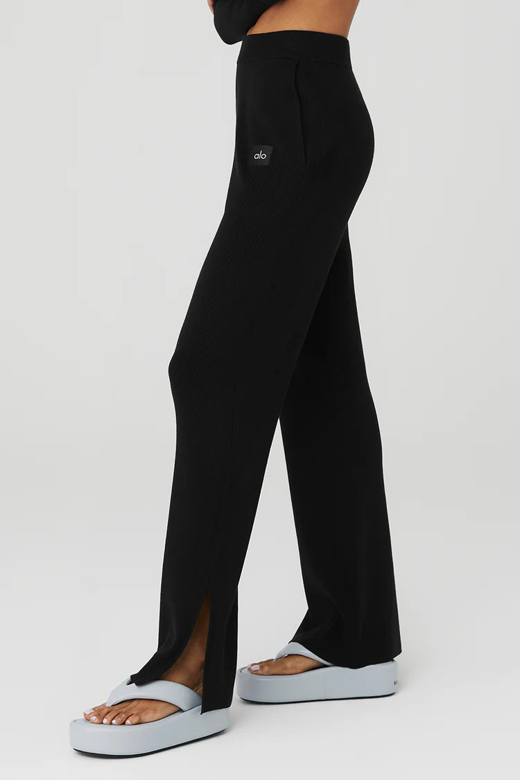 Knit High-Waist Salana Wide Leg Pant - Black | Alo Yoga (US)