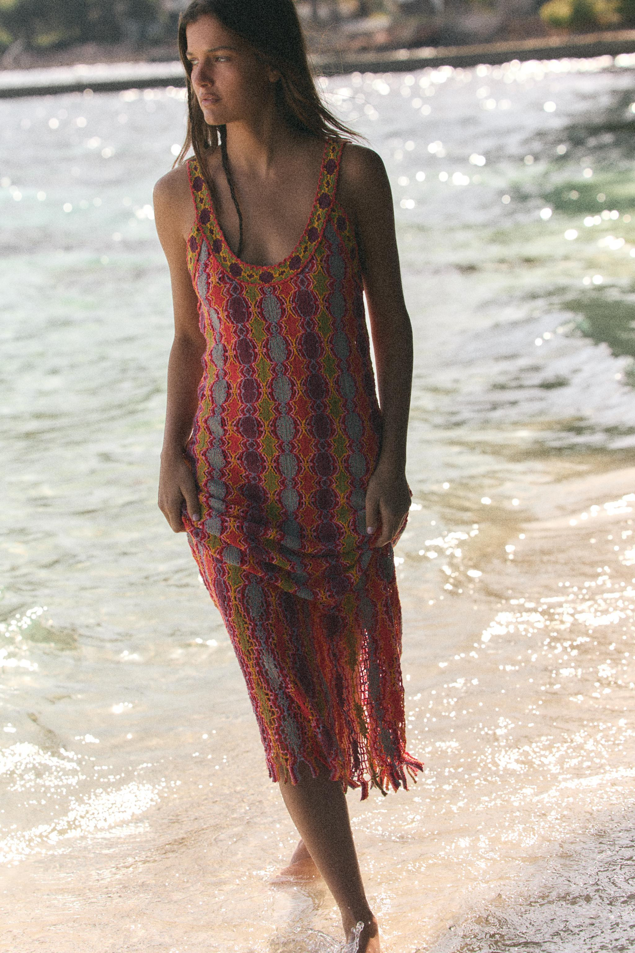 LONG FRINGED KNIT DRESS | Zara US