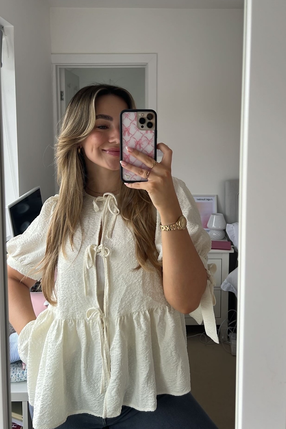 Shein, Asos, Wildflower, Amazon, Hollister, Fossil, Ganni, transitional outfit, transitional style, spring outfit, spring fashion, puff sleeve top, tunic top, white blouse, dad jeans, straight leg jeans, gold watch, spring outfit ideas, style inspiration 

#LTKstyletip #LTKeurope #LTKSeasonal