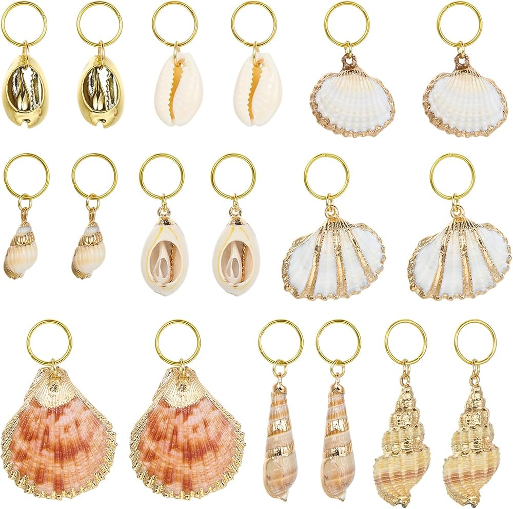 18Pcs Cowrie Shells for Hair Charms for Braids Conch Seashell Hair Accessories Gold Braid Accesso... | Amazon (US)