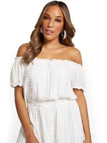 Off-The-Shoulder Crochet-Detail Top - New York & Company | New York & Company