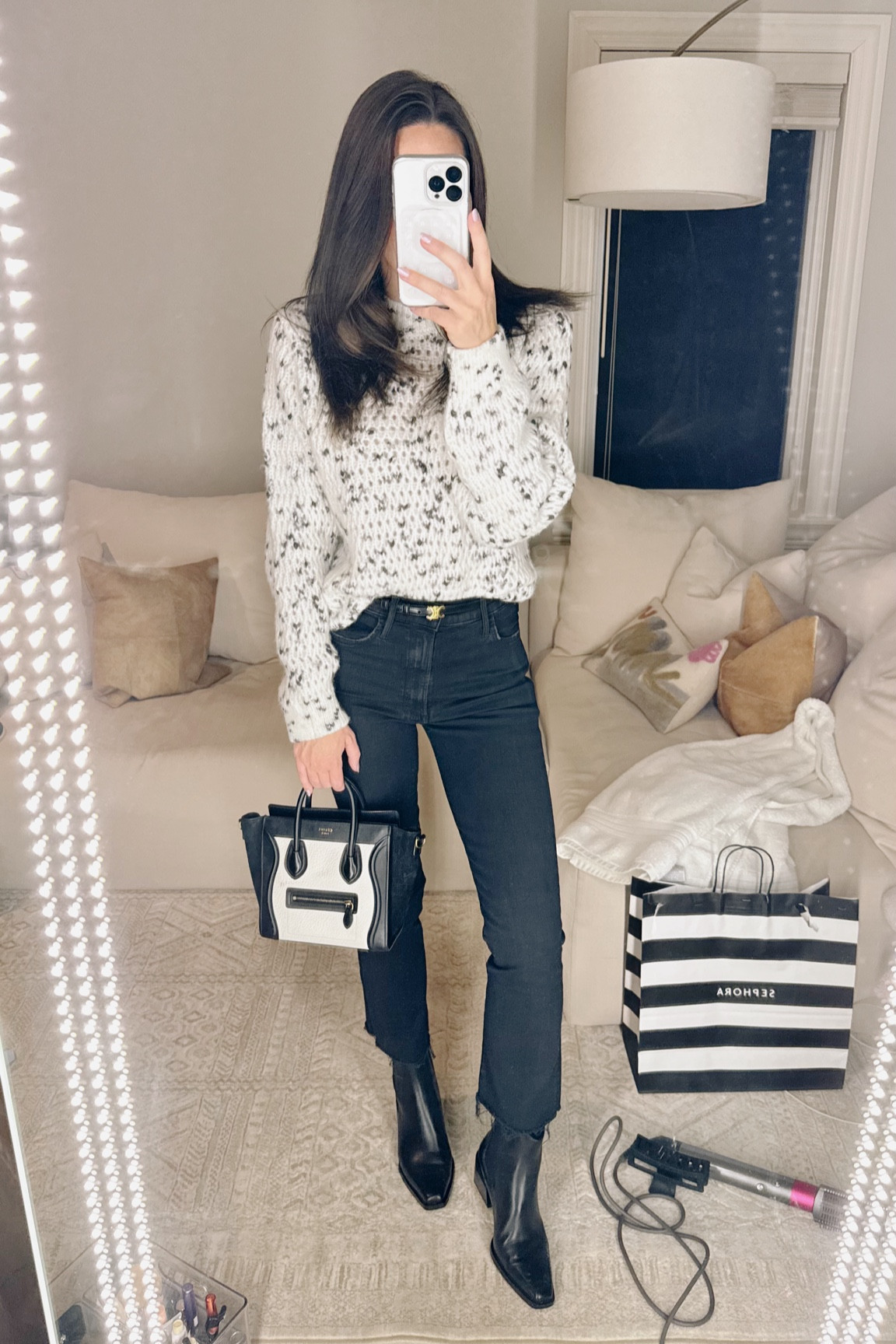 Cozy meets chic ✨ This speckled knit sweater paired with black denim and sleek ankle boots is the perfect winter uniform. Finished with a structured mini bag for a polished touch—effortless style for any day of the week.

🖤 Sweater: xs 
👖 Jeans: 25
👢 Boots: 7.5
👜 Bag: nano

What’s your go-to winter outfit?

#WinterStyle #EffortlessChic #OOTD #CozyAndStylish #LTKWinter

#LTKFindsUnder50 #LTKSaleAlert #LTKStyleTip